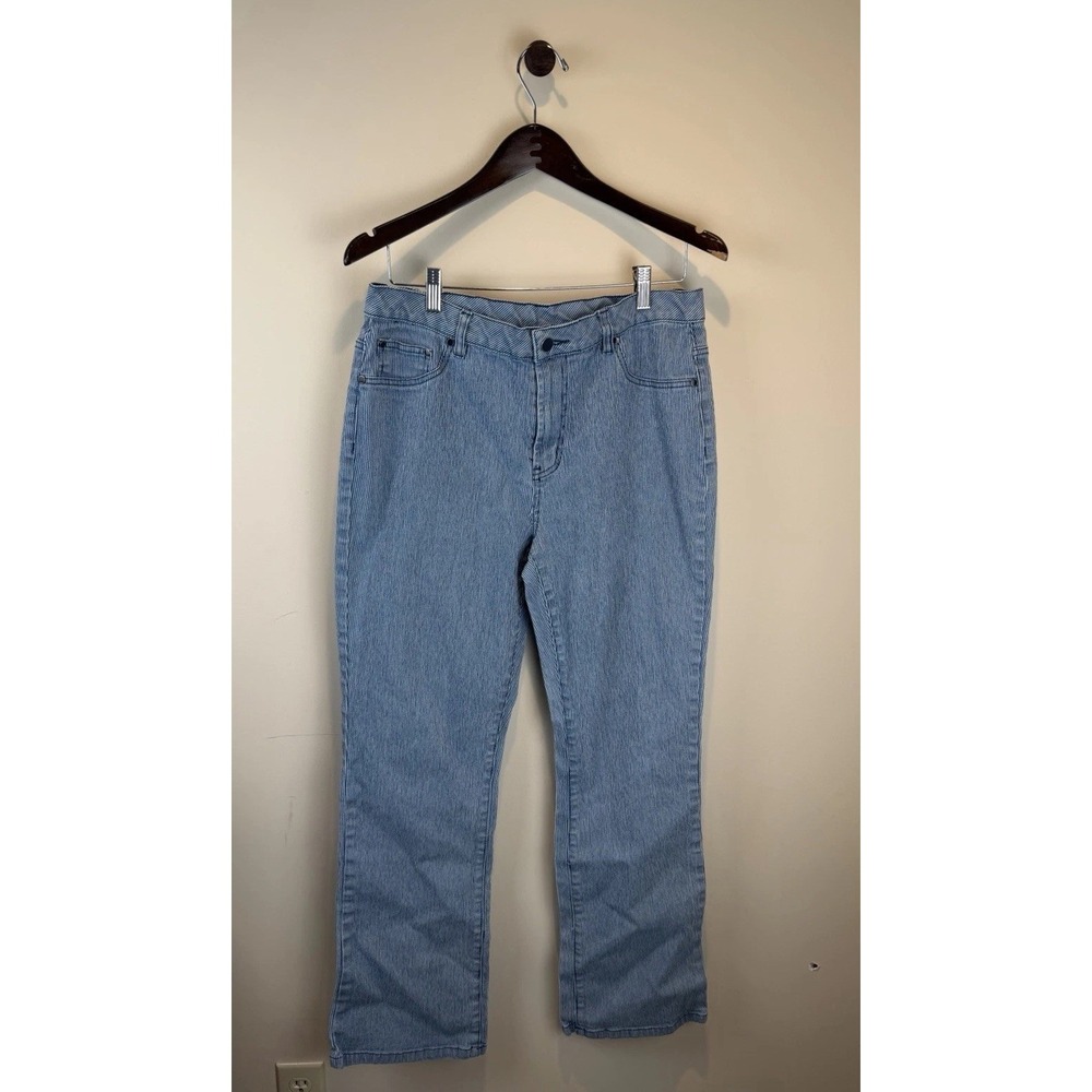 DG2 By Diane Gilman Women's Size 12 Blue/White Stripes Straight Stretch Pants